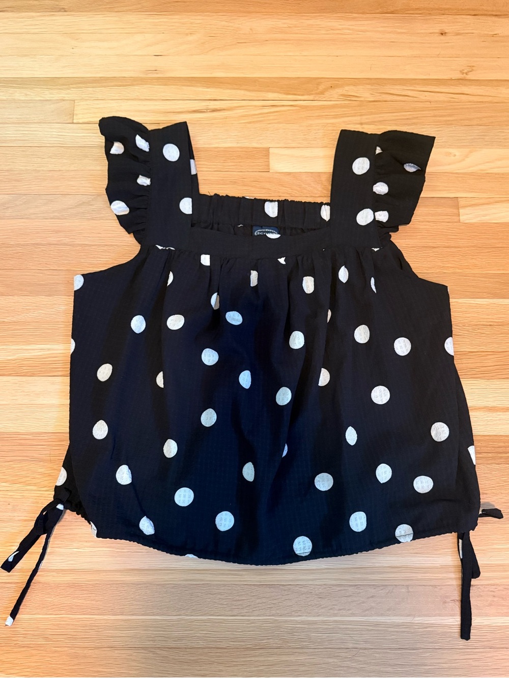 Black Polka Dot Ruffle Strap Tank Top